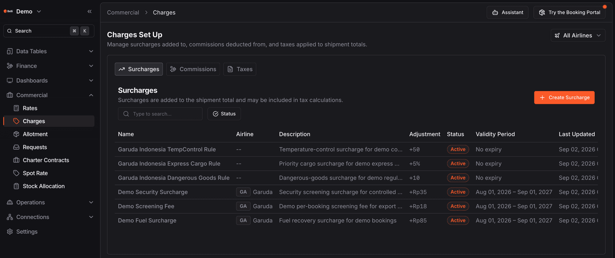 Commercial › Charges › Charges Set Up