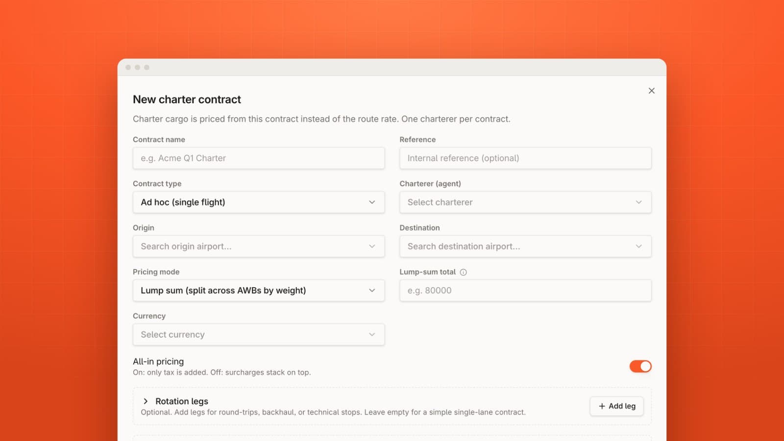 The New charter contract form in Belli, on an orange background